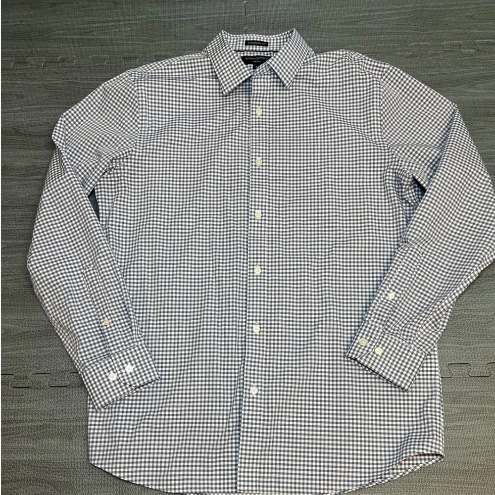 Banana Republic Non Iron Gingham Standard Fit Button Down‎ Shirt Men Size L